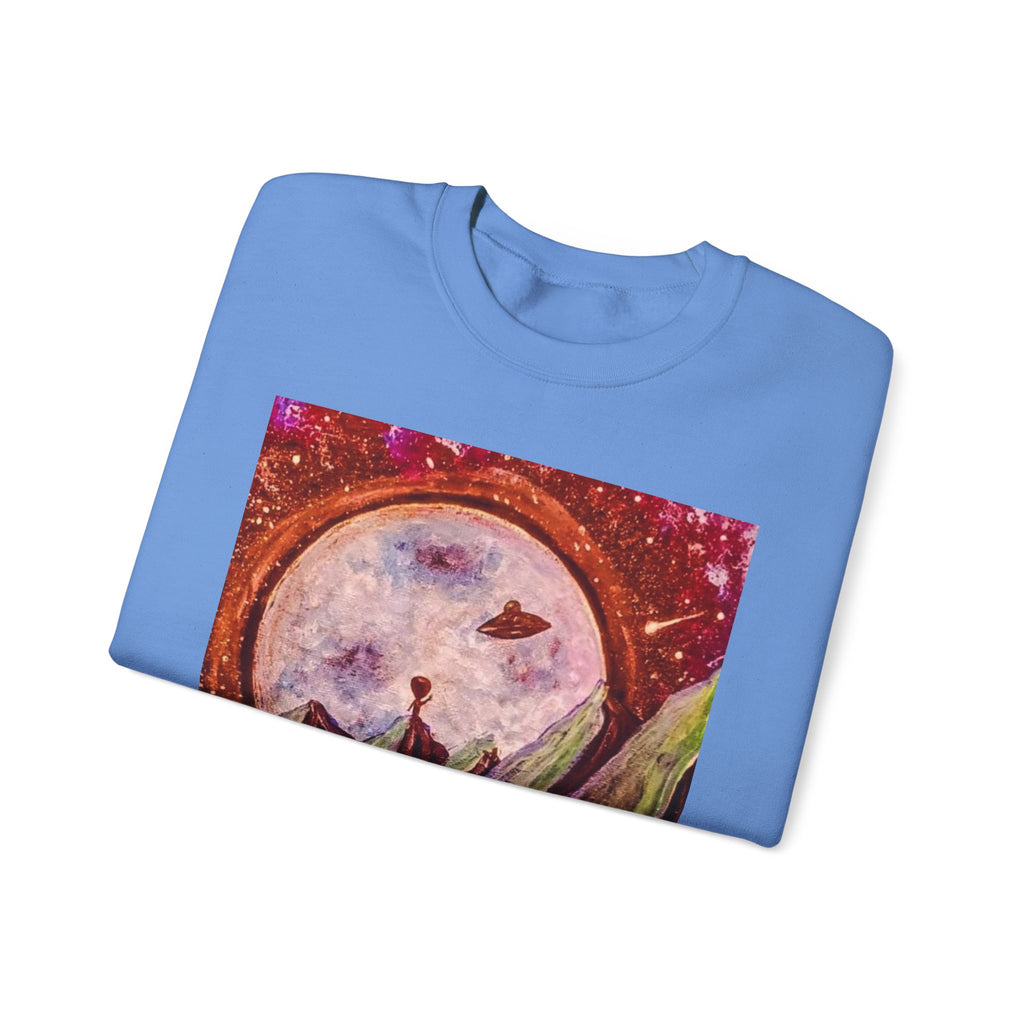 Cosmic Adventure Crewneck Sweatshirt - Unisex Heavy Blend, Galaxy Art, Starry Night Fashion, Space Lover Gift, Cozy Casual Wear