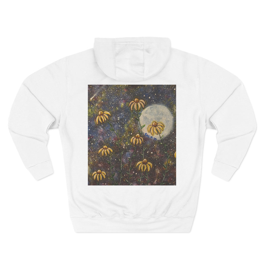 Moonlit Coneflowers Hoodie — Celestial Floral Graphic Fleece