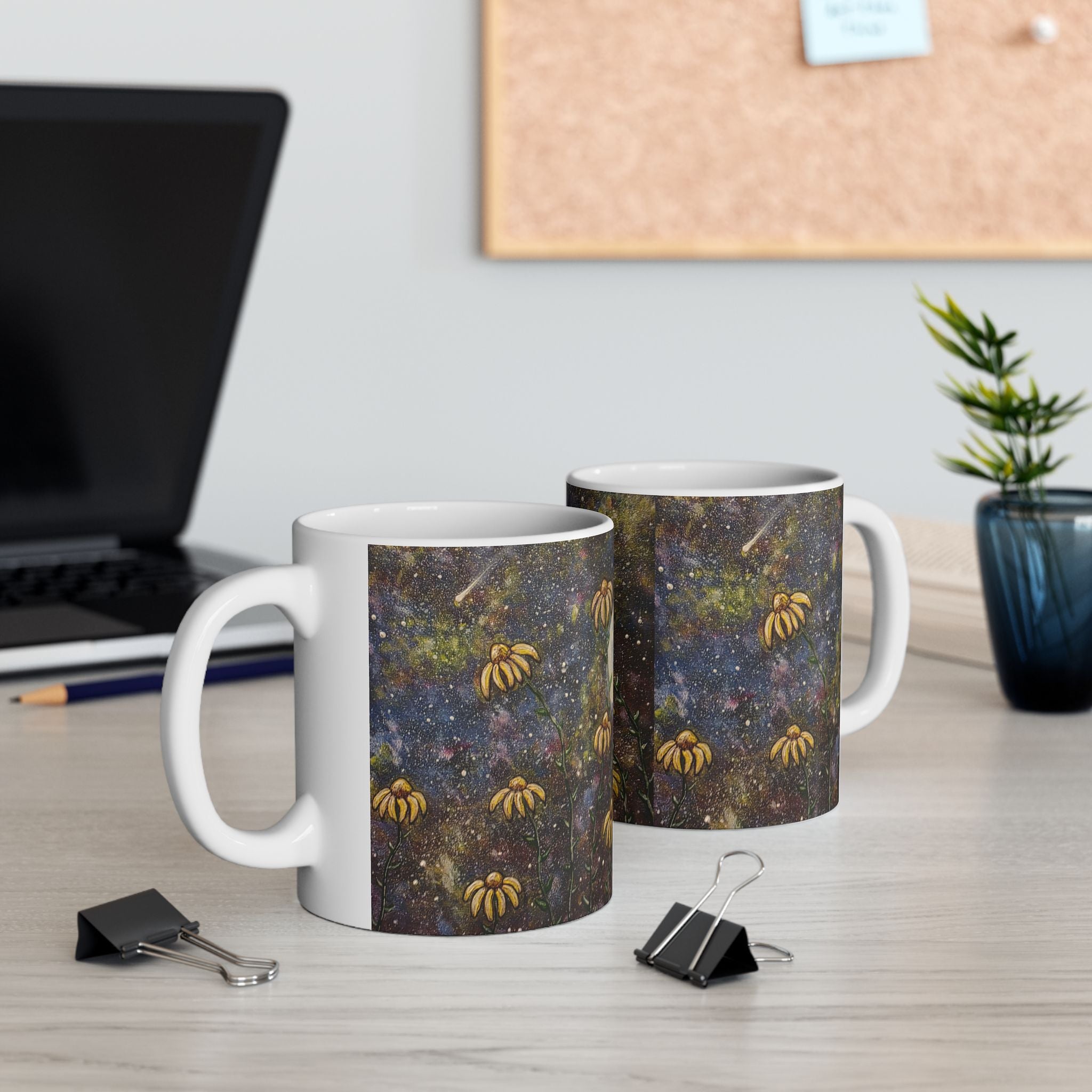 Moonlit Wildflower Mug — Floral Night Sky Ceramic Coffee Cup (11oz, 15oz)