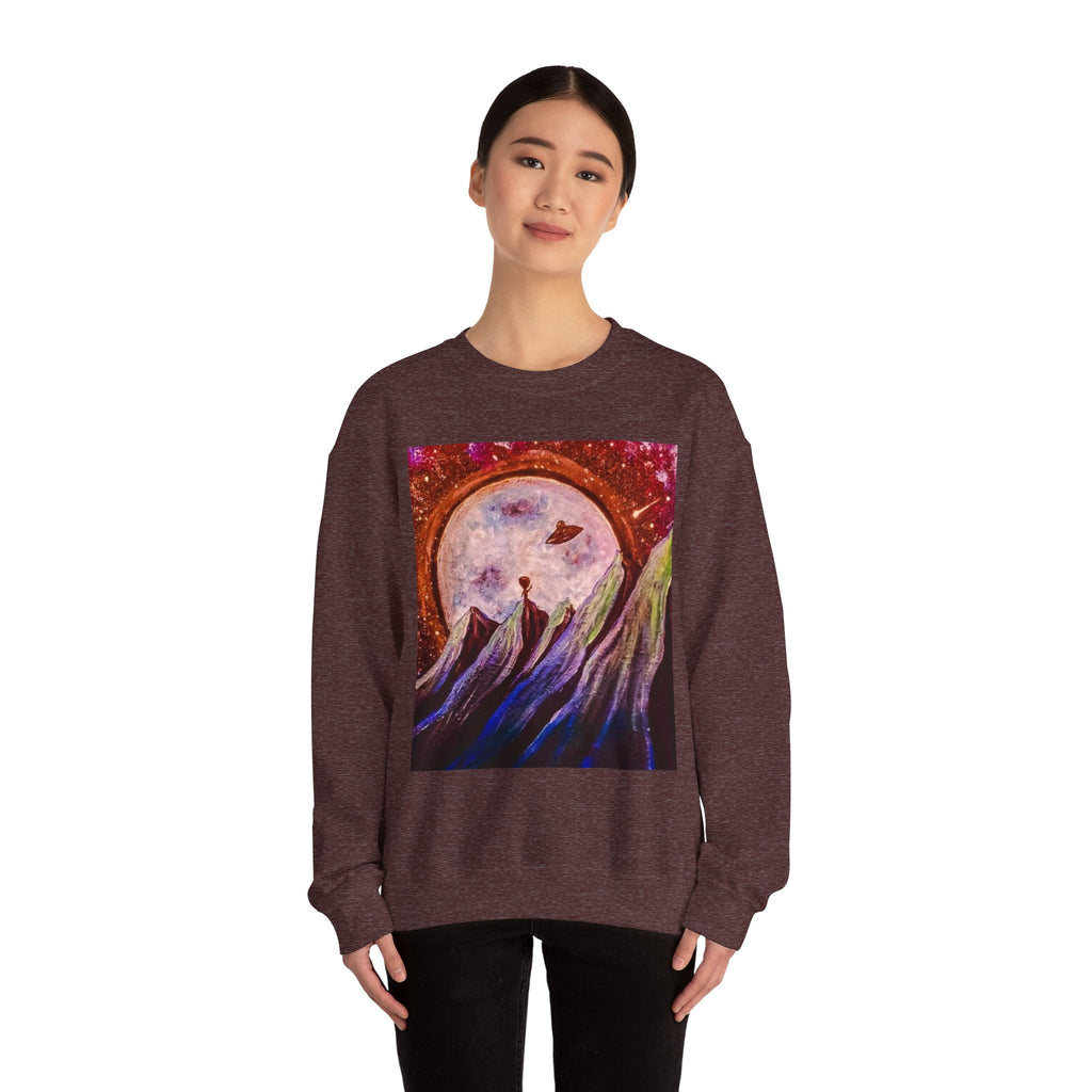 Cosmic Adventure Crewneck Sweatshirt - Unisex Heavy Blend, Galaxy Art, Starry Night Fashion, Space Lover Gift, Cozy Casual Wear