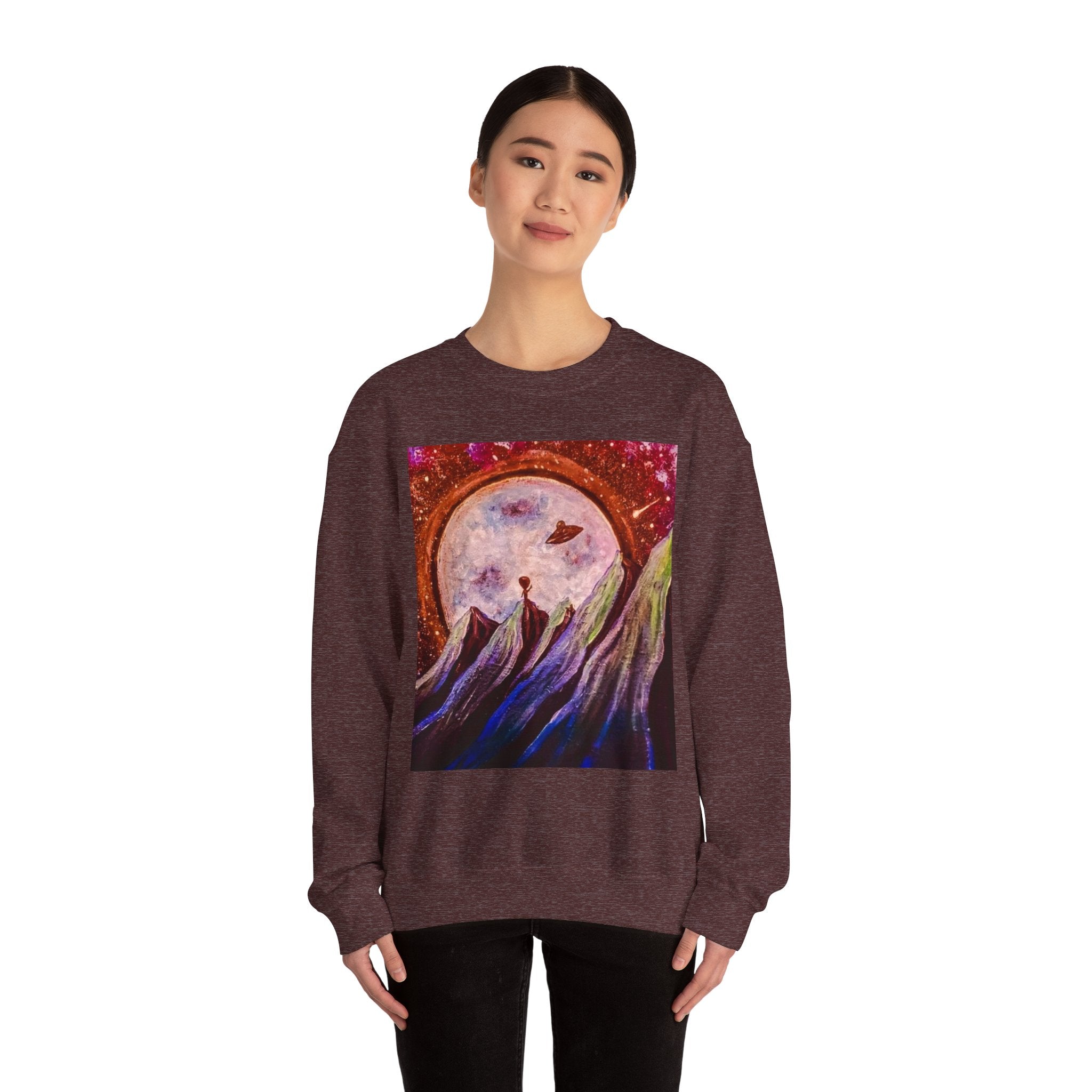 Cosmic Adventure Crewneck Sweatshirt - Unisex Heavy Blend, Galaxy Art, Starry Night Fashion, Space Lover Gift, Cozy Casual Wear
