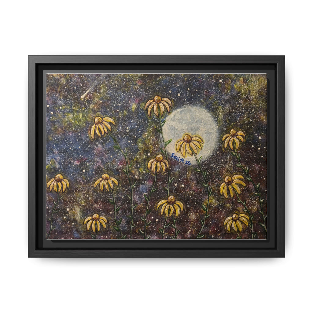 Framed Matte Canvas Print — Moonlit Black-Eyed Susans Art
