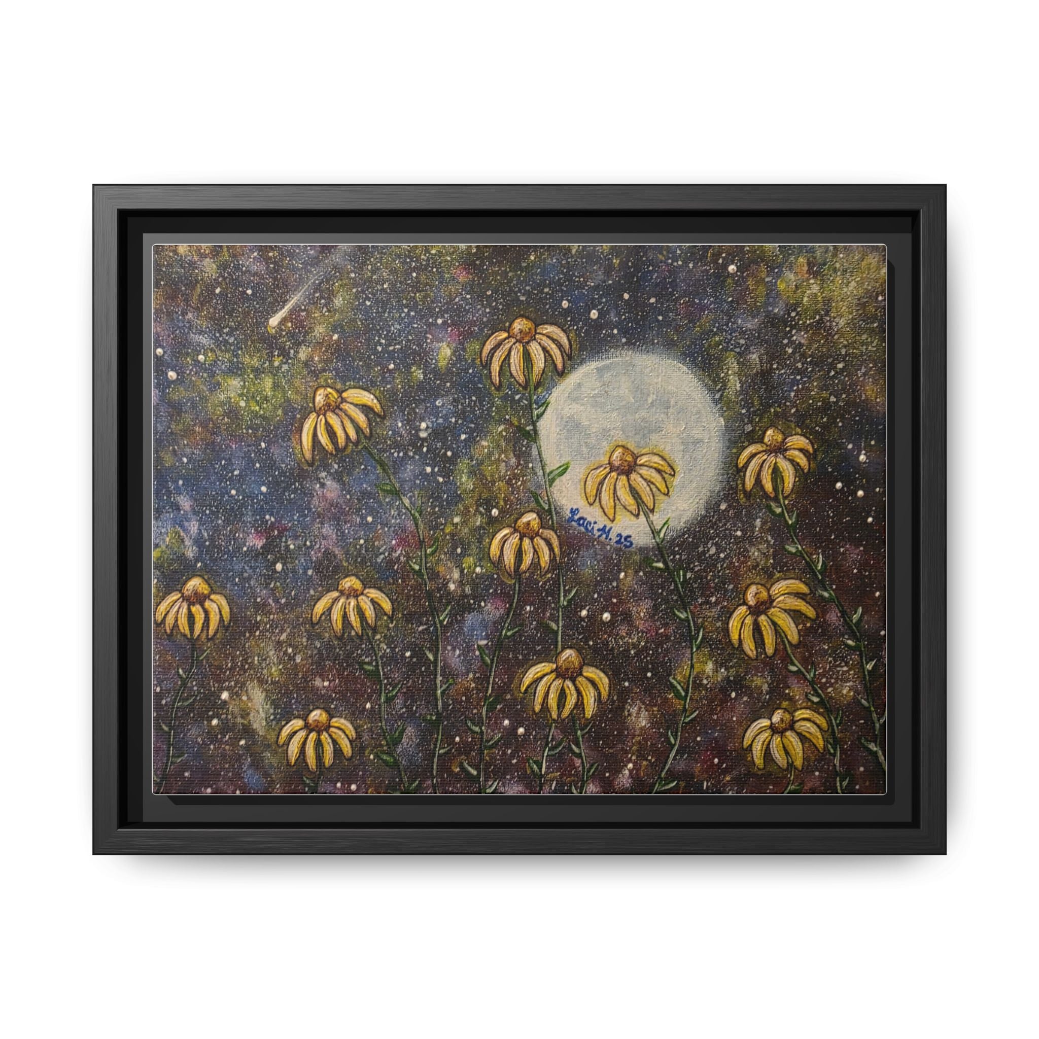 Framed Matte Canvas Print — Moonlit Black-Eyed Susans Art