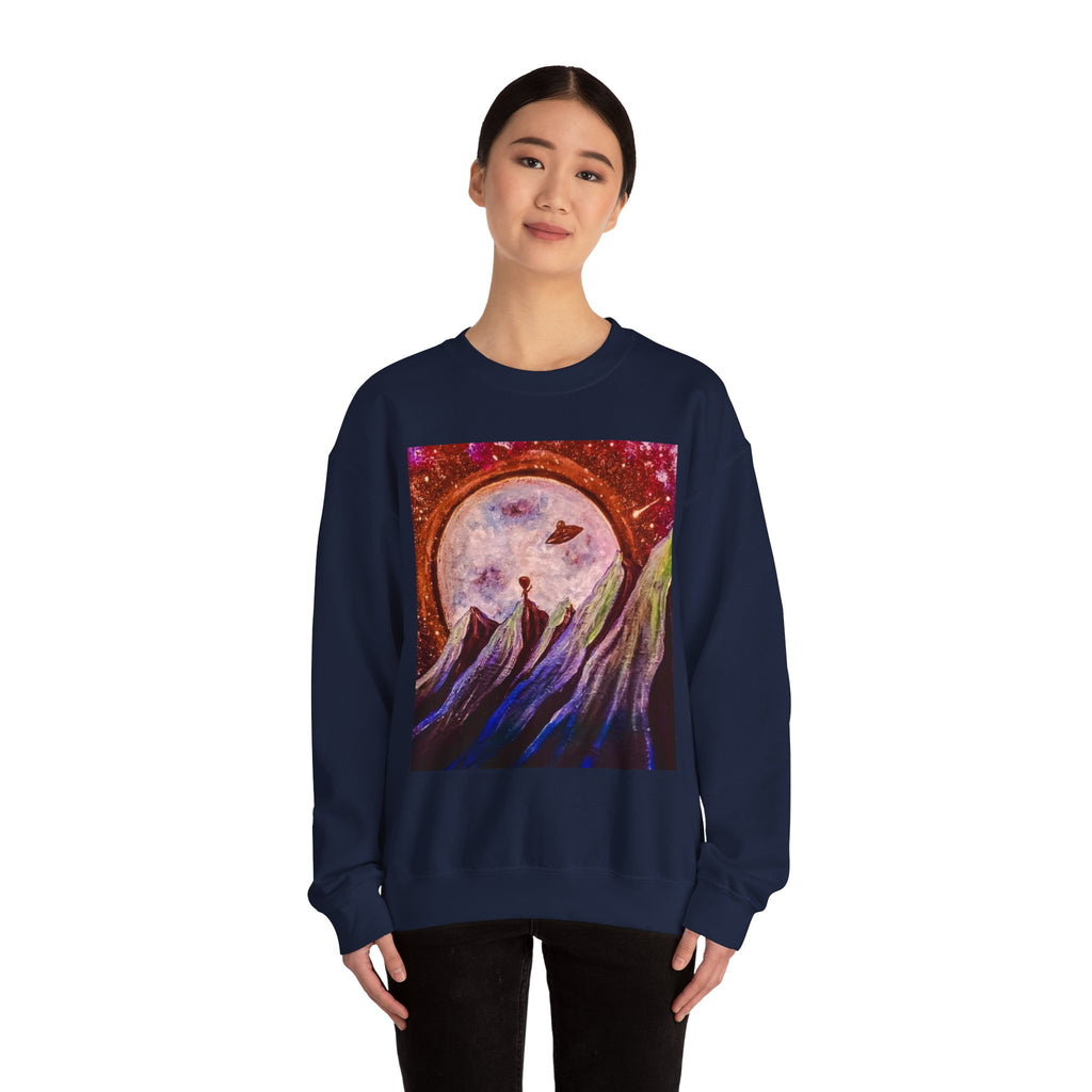 Cosmic Adventure Crewneck Sweatshirt - Unisex Heavy Blend, Galaxy Art, Starry Night Fashion, Space Lover Gift, Cozy Casual Wear