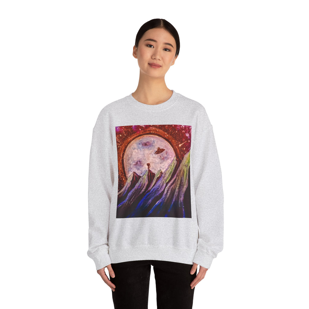 Cosmic Adventure Crewneck Sweatshirt - Unisex Heavy Blend, Galaxy Art, Starry Night Fashion, Space Lover Gift, Cozy Casual Wear
